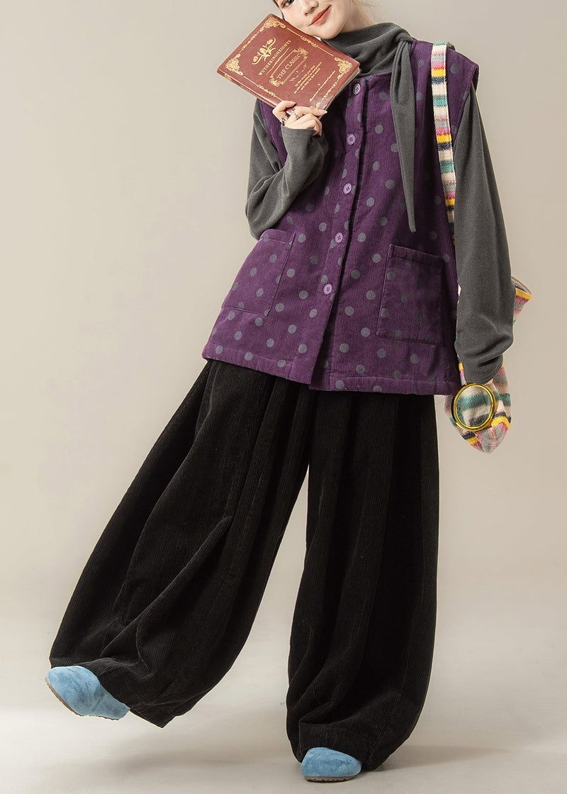 Italian Purple Corduroy Vest Pants and T Shirt Threepiece Set Winter
