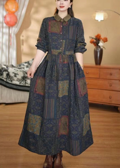 Colorblock Cinched Print Cotton Dress Spring