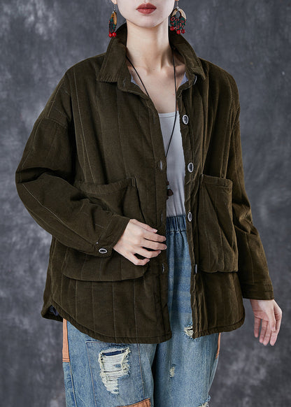 Blackish Green Oversized Pockets Fine Cotton Filled Puffer Jacket Winter