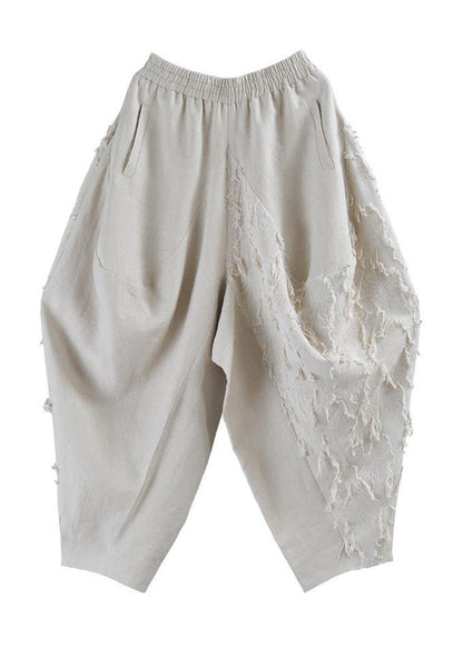 Beige Pockets Cotton Linen Radish Trousers Pants Summer