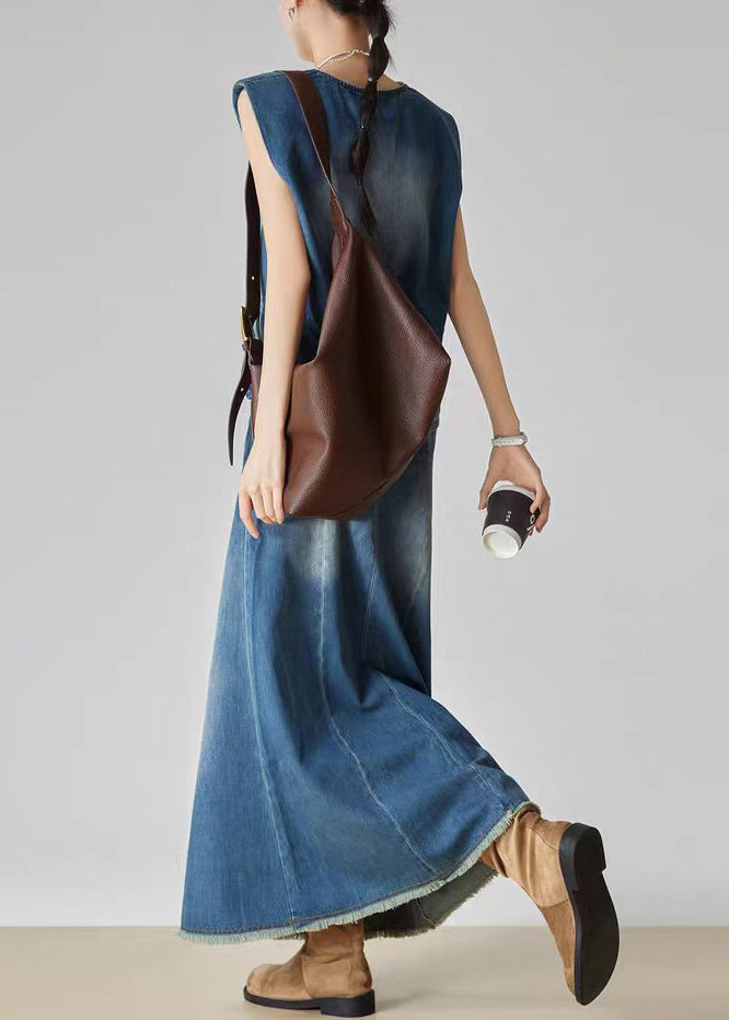 Handmade Denim Blue Patchwork Top and Jeans Two Piece Set Summer