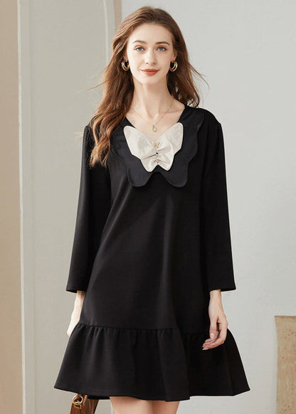 Simple Black Bow Original Design Cotton a Line Dress Spring