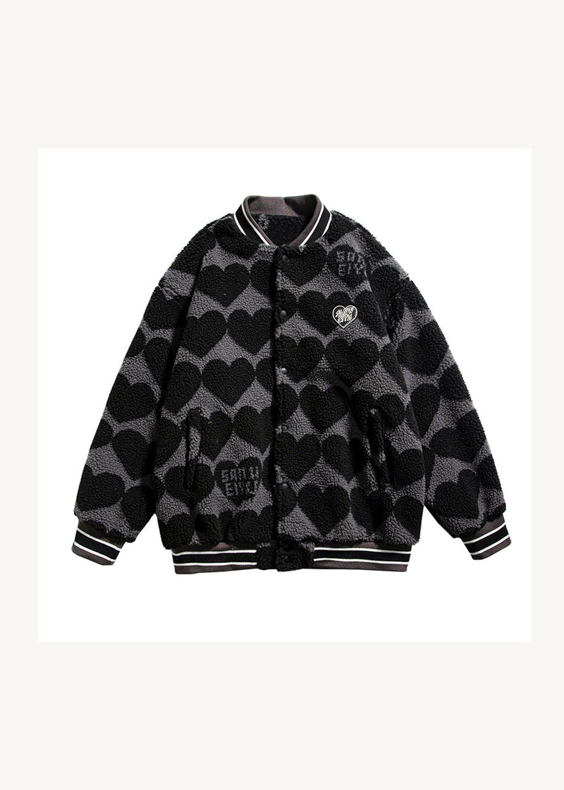 Black Print Pockets Patchwork Faux Fur Cotton Filled Jackets Winter