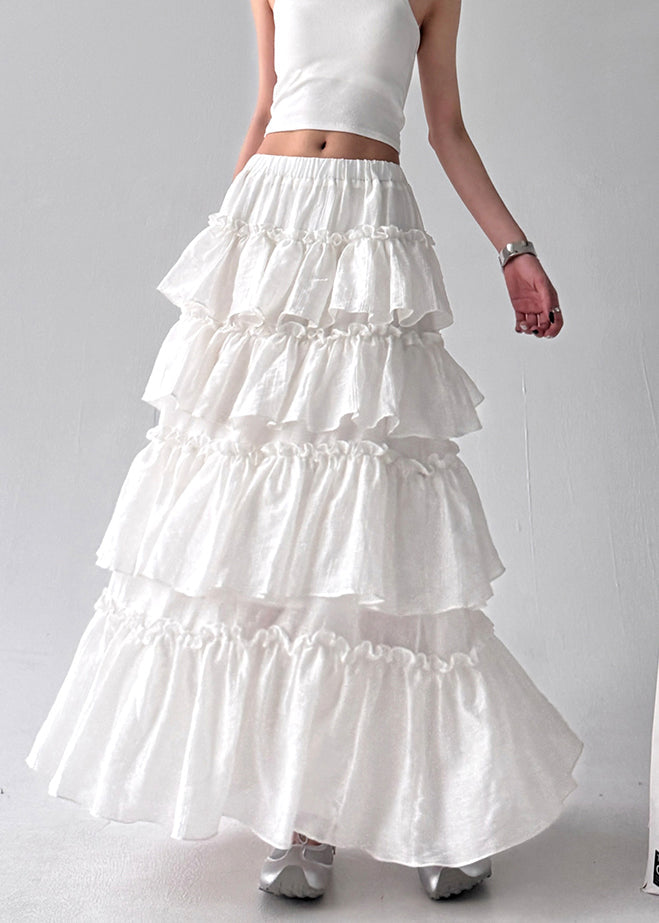 White Layered Ruffled Cotton Holiday Skirt Fall