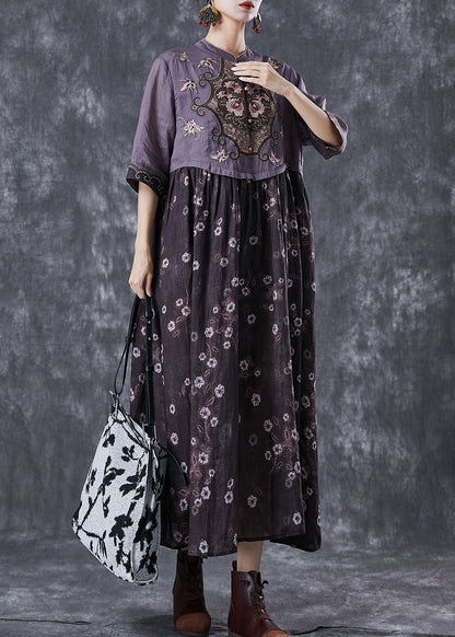 Colorblock Embroideried Patchwork Cotton Long Dress Summer