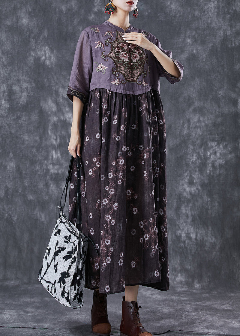 Colorblock Embroideried Patchwork Cotton Long Dress Summer