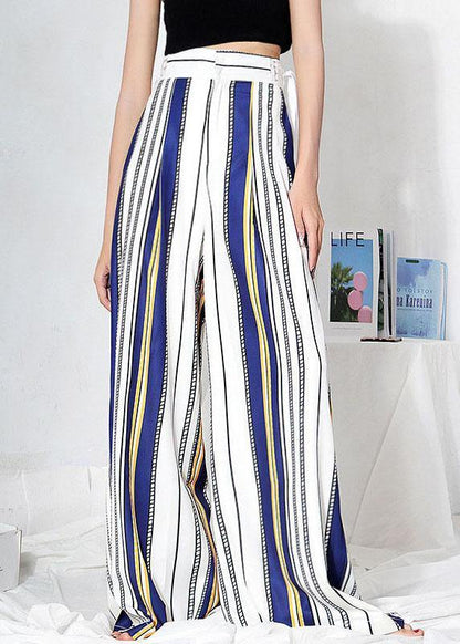 White Striped Tie Waist High Waist Wide Leg Pants