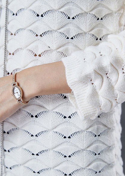 White O-neck Thick Knit Sweater Dress Winter