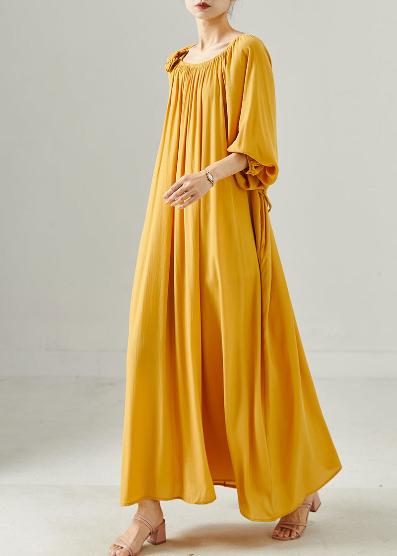 French Yellow Oversized Cotton Dress Summer