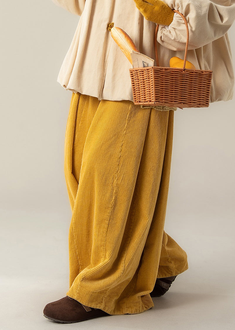 Classy Yellow High Waist Corduroy Wide Leg Pants