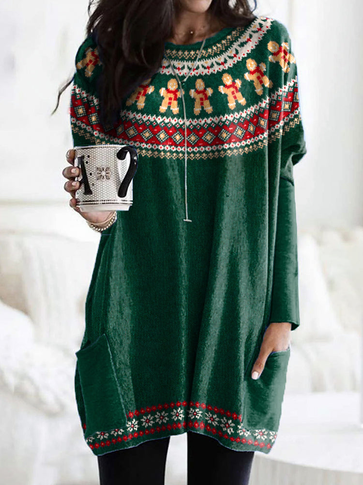 Christmas Gingerbread Pattern Cozy Long T-Shirt elevenforest
