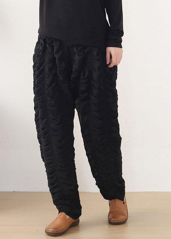 Black Wrinkled Elastic Waist Fall Harem Pants