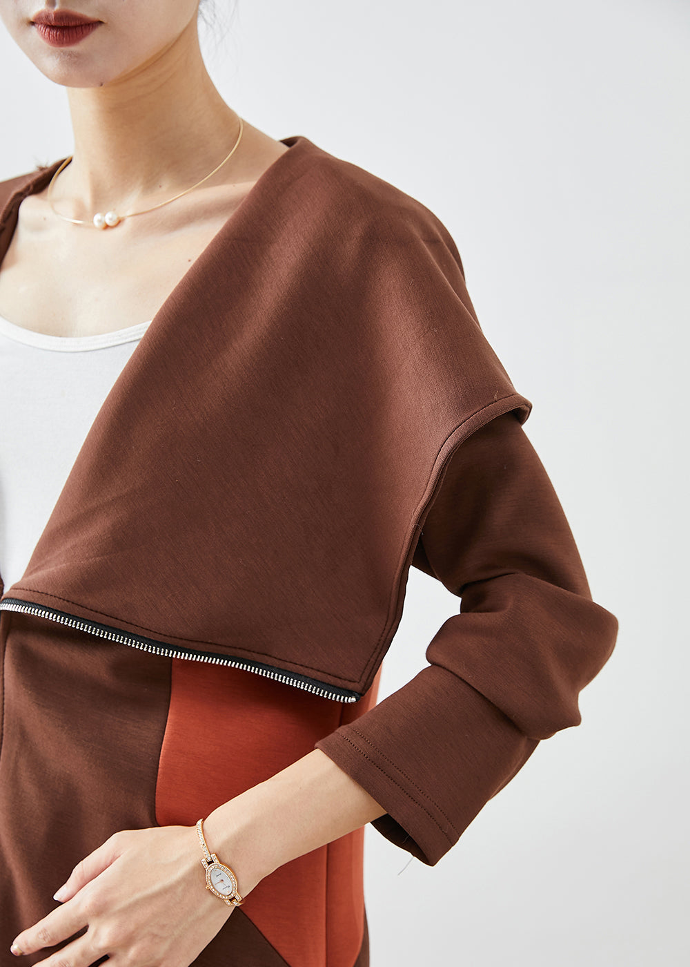 Chocolate Hooded Asymmetrical Patchwork Cotton Coat Fall