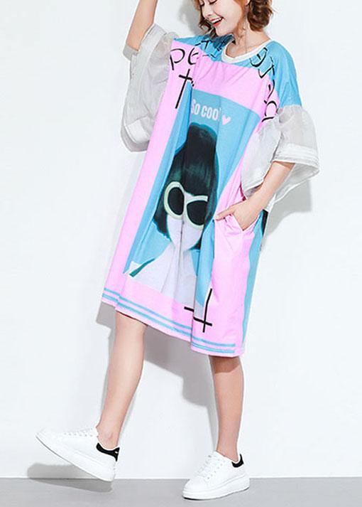 Pink Character Pattern Summer Work Dress