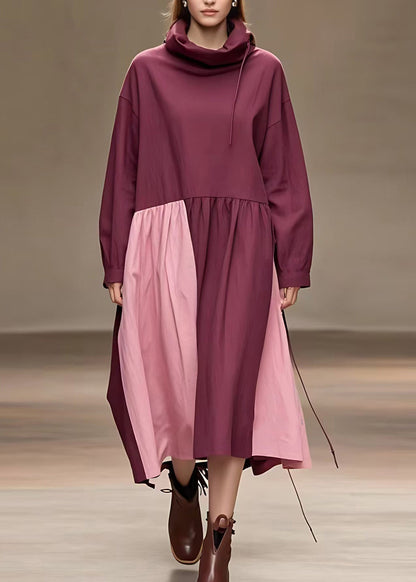 Red Turtleneck Drawstring Maxi Dress Fall