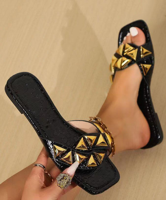 Red Rivet Splicing Slide Sandals Peep Toe