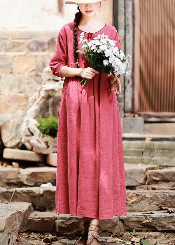 Italian Red Clothes for O Neck Pockets Maxi Spring Dress