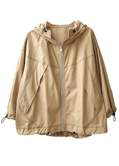 Boutique Khaki Loose Pockets Fall Hoodie Coat Long Sleeve