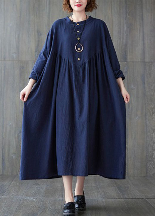 Blue Button Cotton Dress Spring