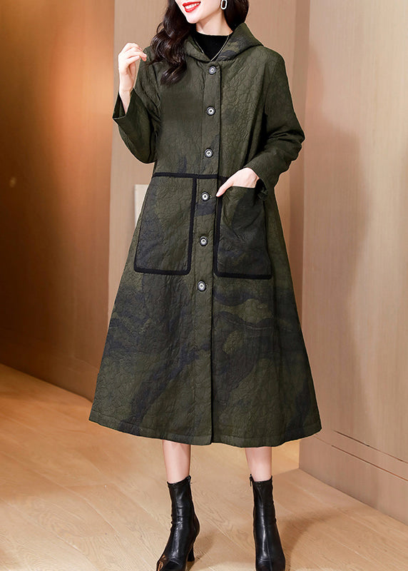 Modern Yellow Hooded Pockets Fine Cotton Filled Coat Winter