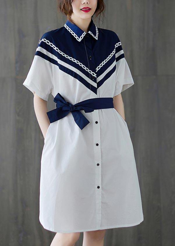 White Patchwork Long Shirts Summer Cotton Dress