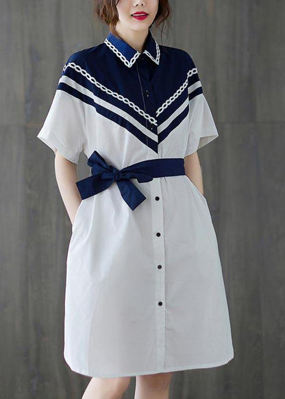 White Patchwork Long Shirts Summer Cotton Dress