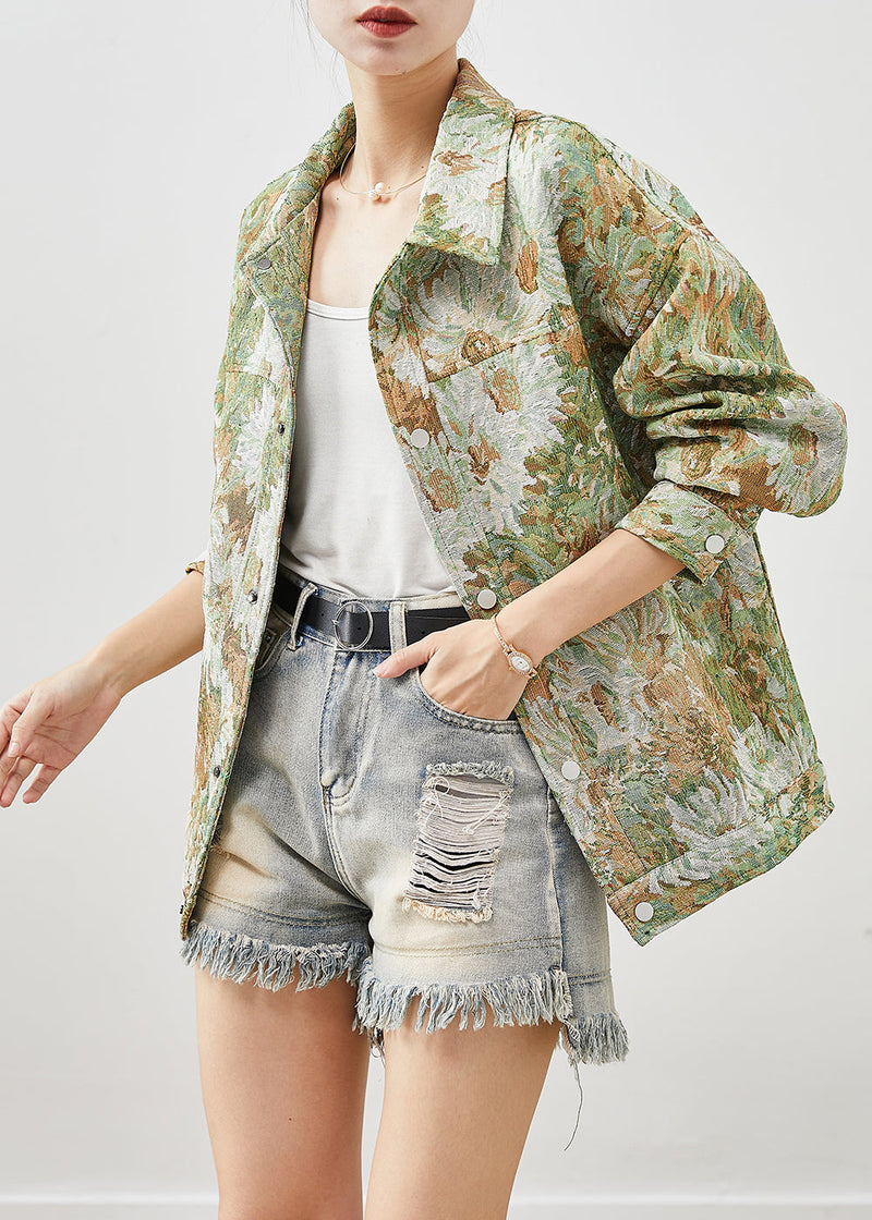 Boutique Green Oversized Painting Denim Coat Fall