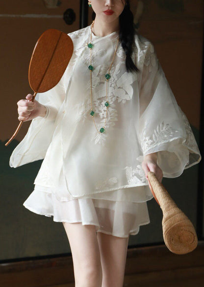 White Embroidered Organza Blouse Top Spring