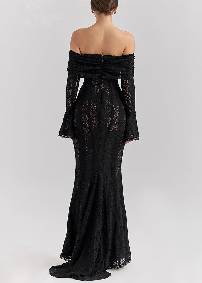 Black Cold Shoulder Lace Strapless Dress Summer