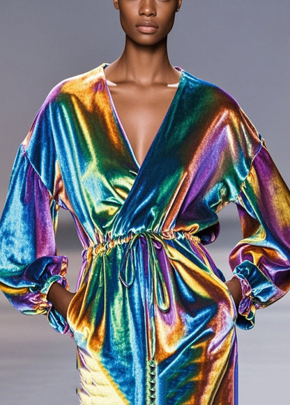 Silm Fit Gradient Color Cinched Silk Velour Holiday Dress Fall