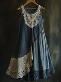 Vintage Lace Patchwork Comfy Linen Tank Dress artswardrobe