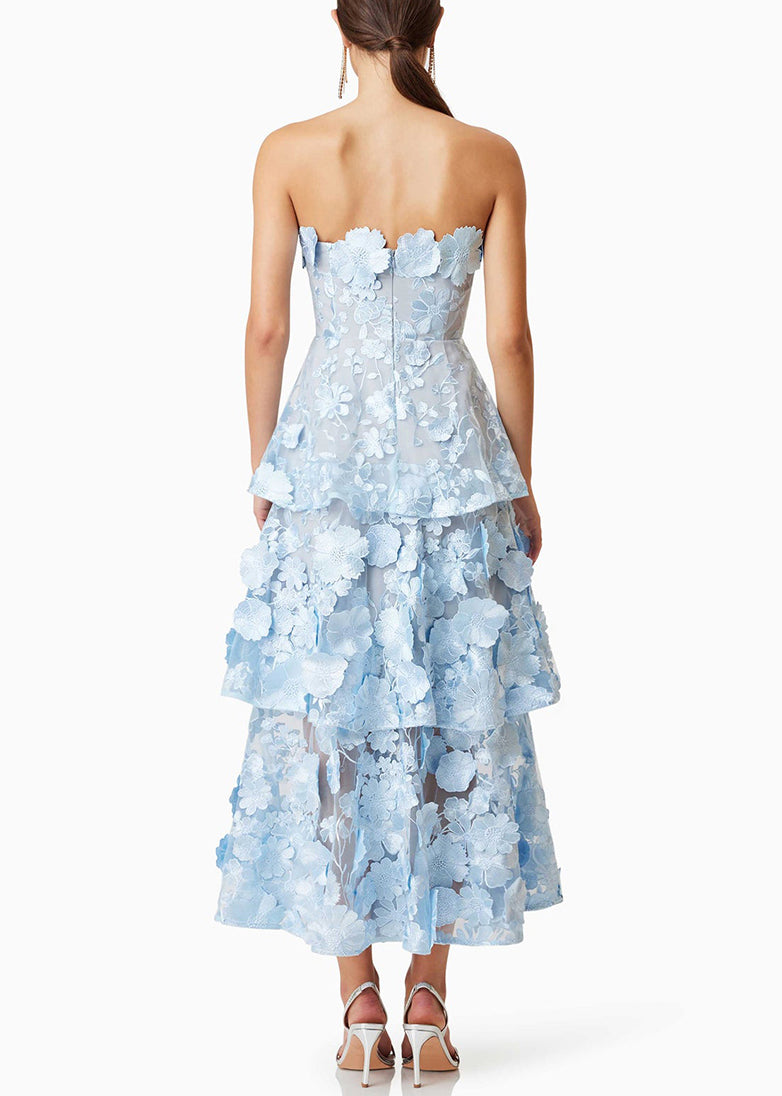 Blue High Waist Maxi Dresses Embroidered Summer