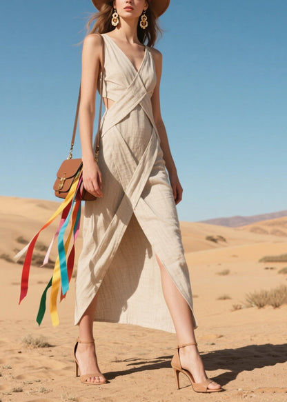 Nude Backless Side Open Cotton Sundress Summer