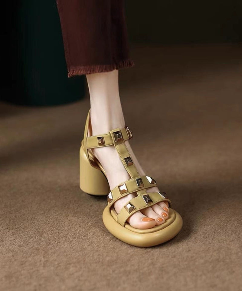 Yellow Rivet Sandals Buckle Strap Chunky Sandals