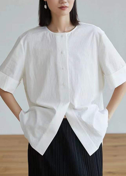 White Oversized Side Open Cotton Shirt Tops Half Sleeve