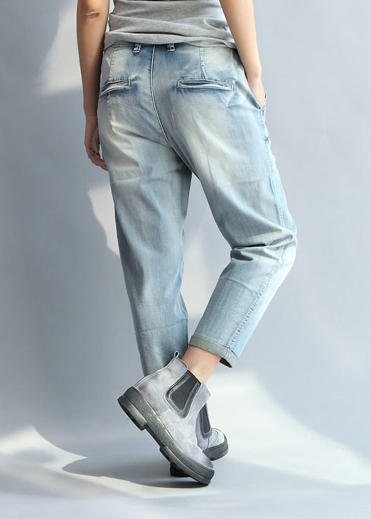 Style Light Blue Pockets Denim Straight Pants Spring