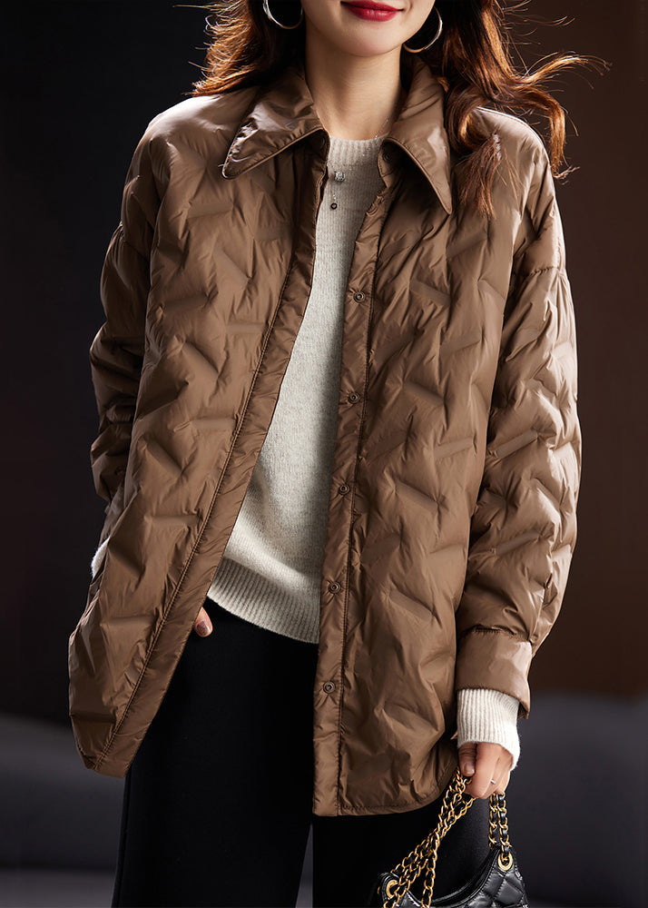 Coffee Peter Pan Collar Button Duck Down Coats Winter