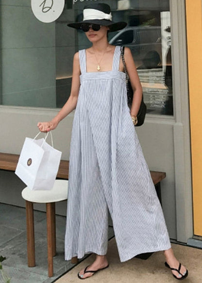 Striped Pockets Wide Leg Jumpsuit Pants Summer