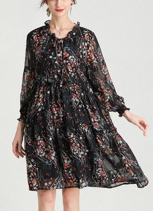 Black Yellow Print Bow Party Summer Chiffon Dress