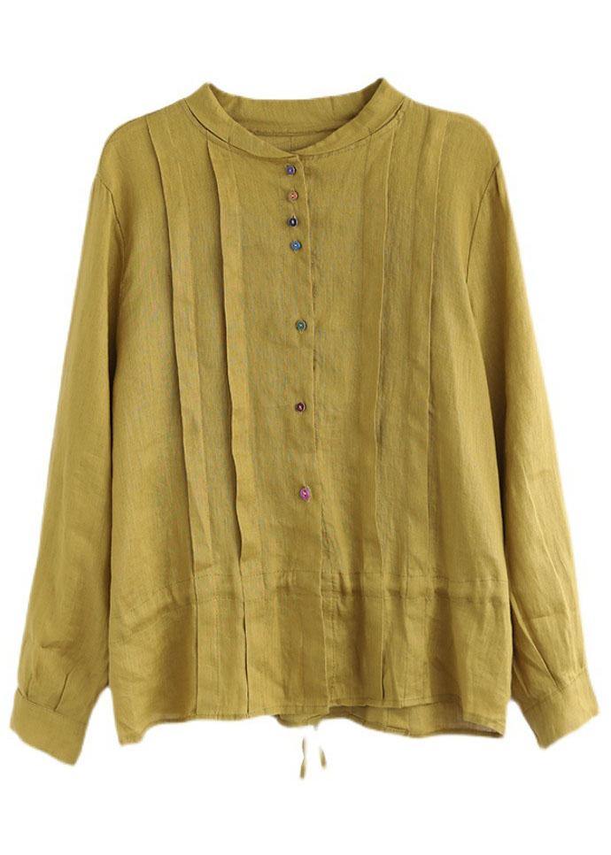 Yellow Button Fall Top Long Sleeve Linen
