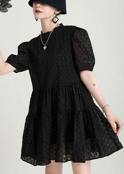 Style Black Puff Sleeve Patchwork Summer a Line Dresses