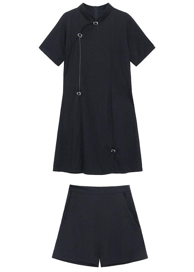 New Summer Black Dress + Hot Pants Two Piece Set