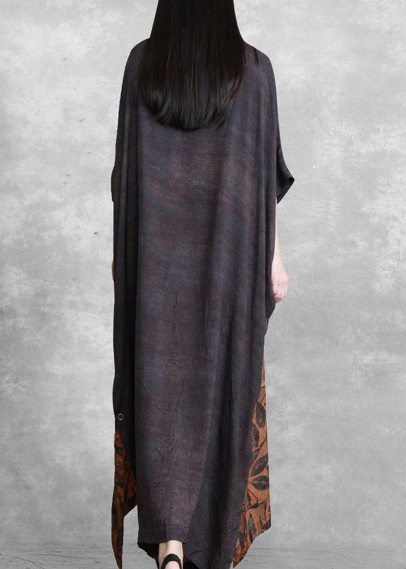 Loose Gray Print Silk Dress Summer Dress