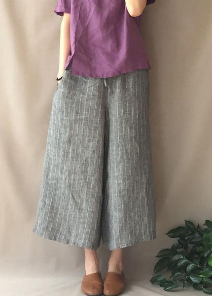 French Summer Pants Gray Striped Fabrics Pockets Pant
