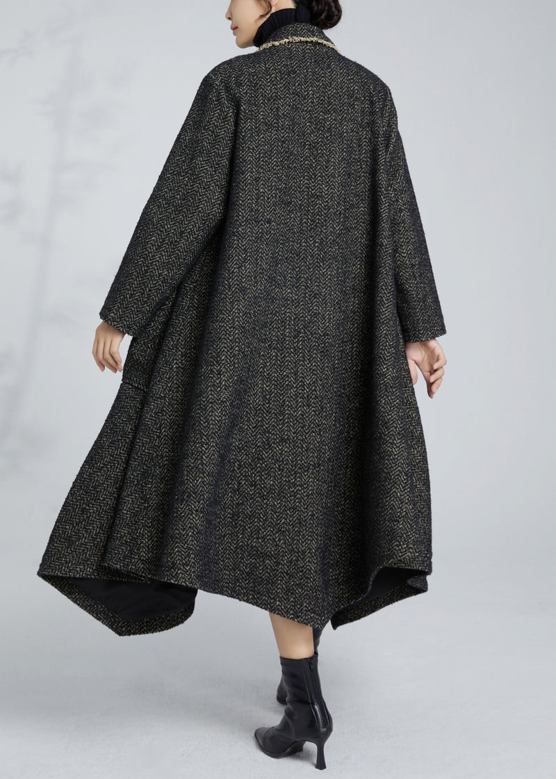 French Grey Notched Button Pockets Woolen Coat Winter