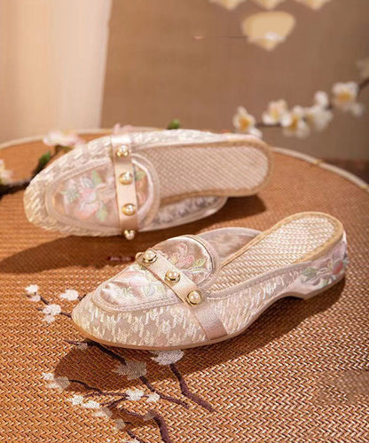 Tulle Embroideried Nail Bead Splicing Pink Slide Sandals
