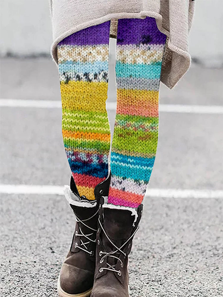 Colorful Knitted Striped Cozy Leggings elevenforest
