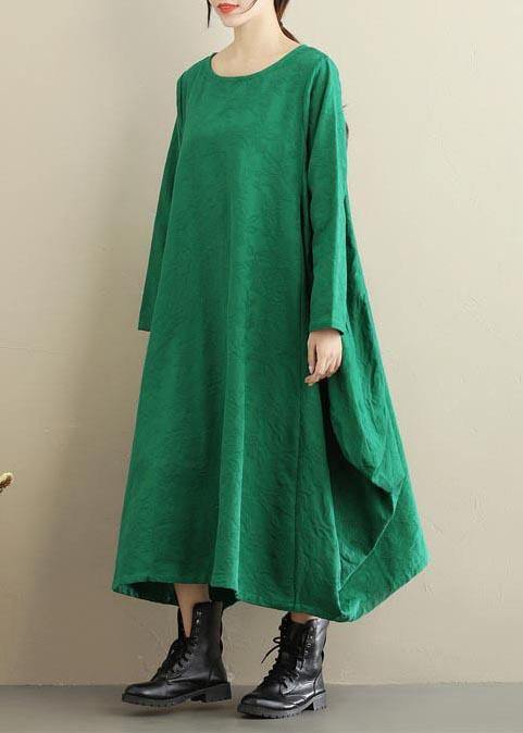 Vivid O Neck Asymmetric Spring Dress Sewing Green Jacquard Maxi Dresses