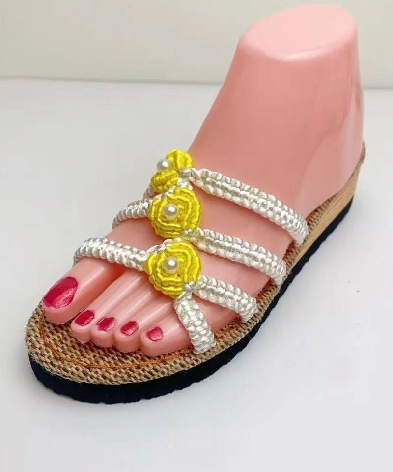 Splicing Wedge Black Knit Fabric Slide Sandals Peep Toe Soofairy Shoes-20251