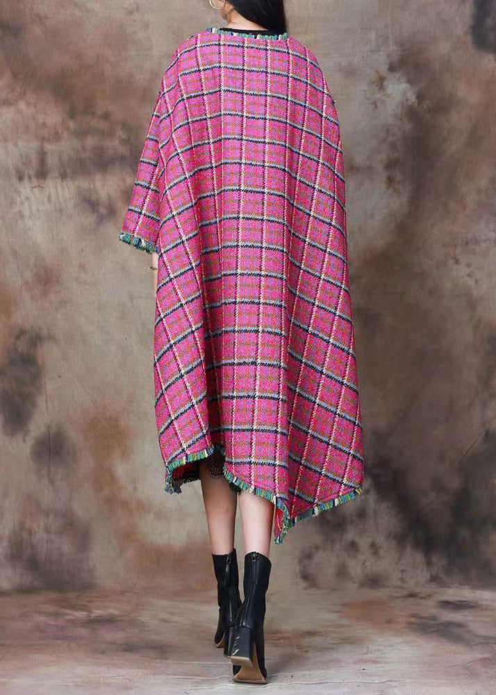 Pink Plaid Button Wool Long Coats Spring
